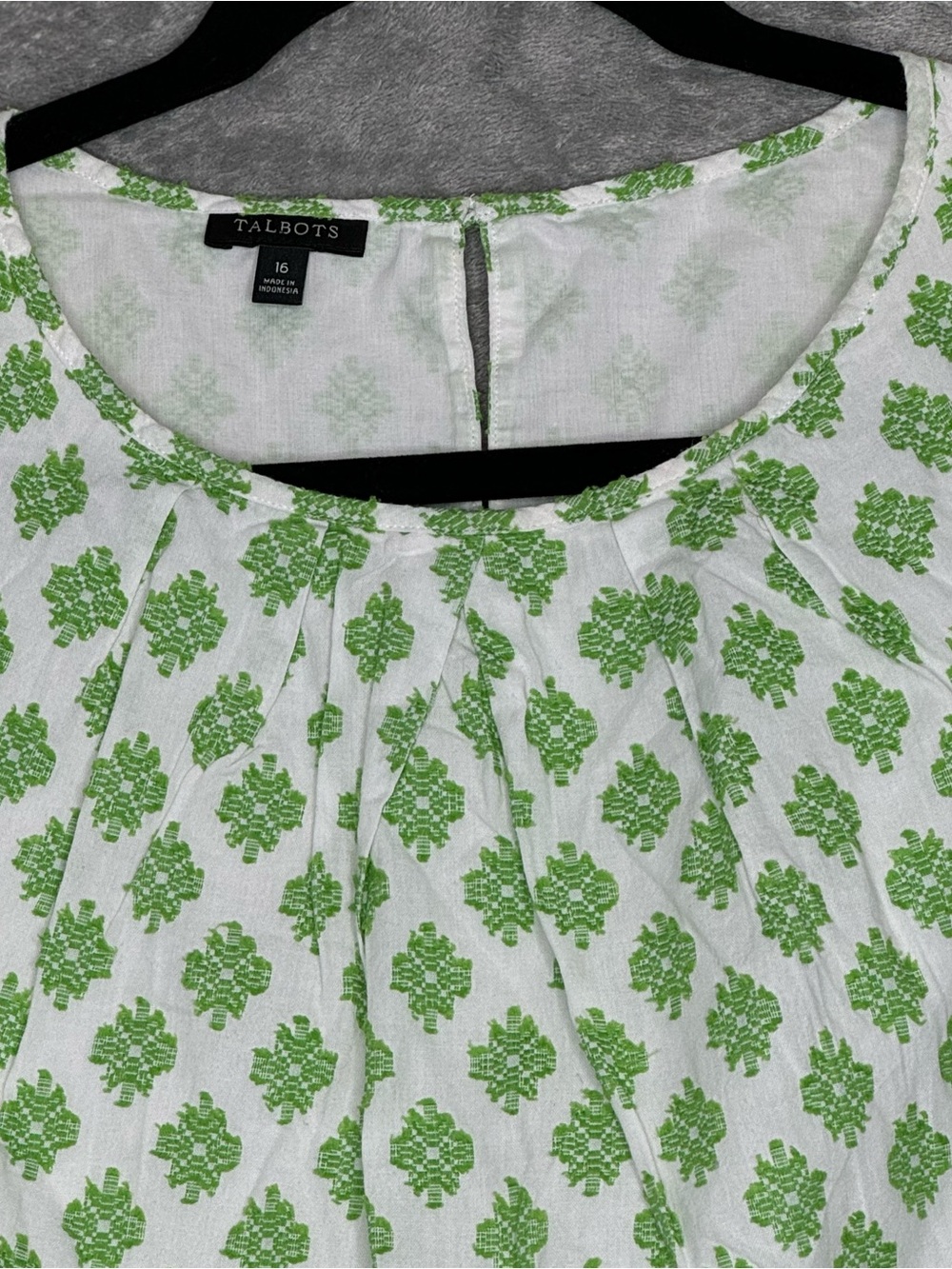 Talbots Women’s 16 Top White Green Geometric Floral Print Sleeveless Blouse - Picture 4 of 8